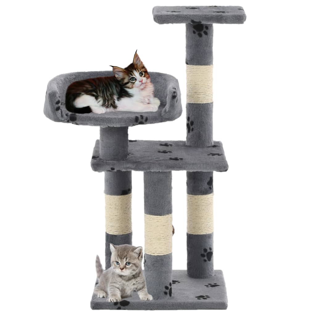 Arbre à chat et griffoir Sisal 65 cm Empreintes de pattes Gris