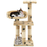 Arbre à chat et griffoirs en sisal 65 cm Beige Motif de pattes