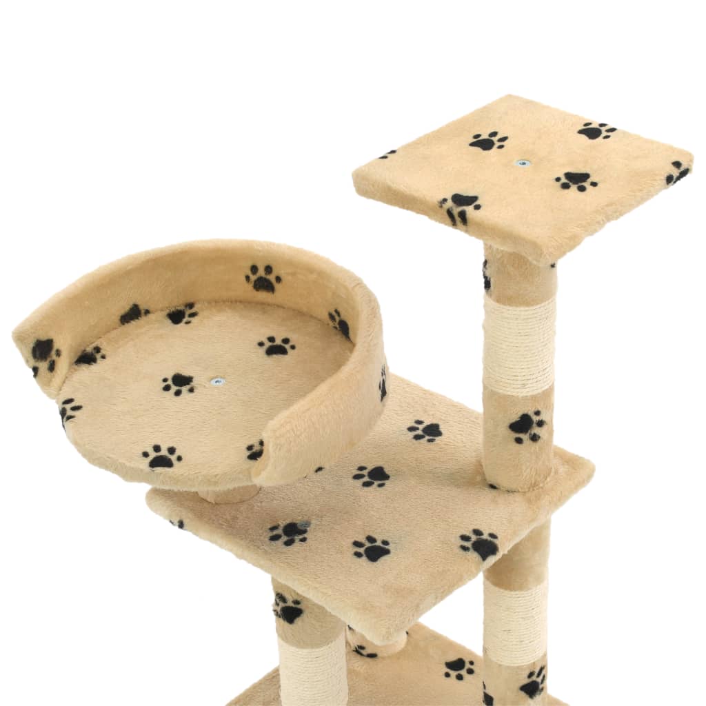 Arbre à chat et griffoirs en sisal 65 cm Beige Motif de pattes