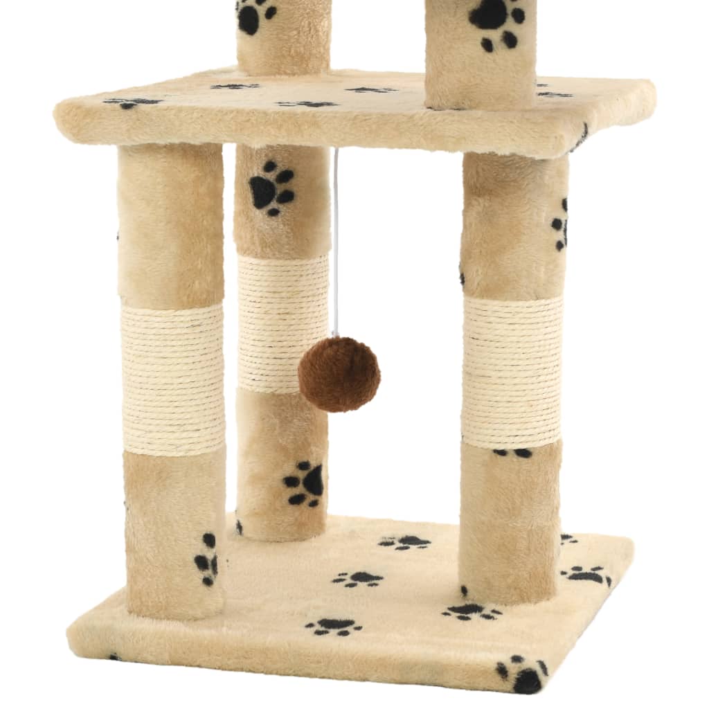 Arbre à chat et griffoirs en sisal 65 cm Beige Motif de pattes