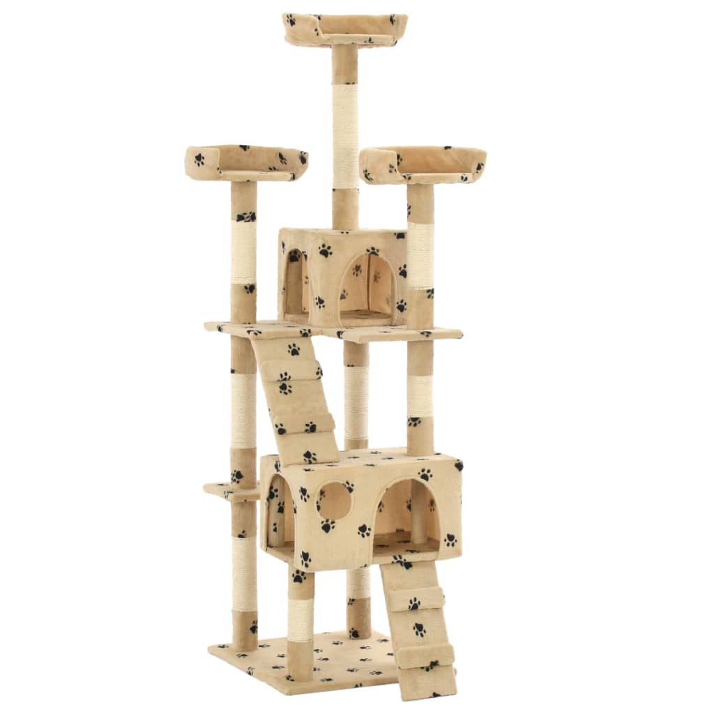 Arbre à chat et griffoirs en sisal 170 cm Beige Motif de pattes