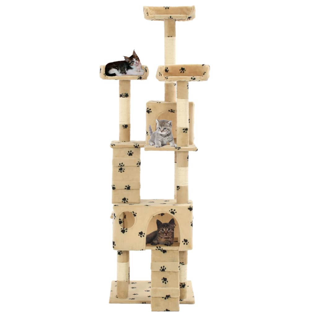 Arbre à chat et griffoirs en sisal 170 cm Beige Motif de pattes