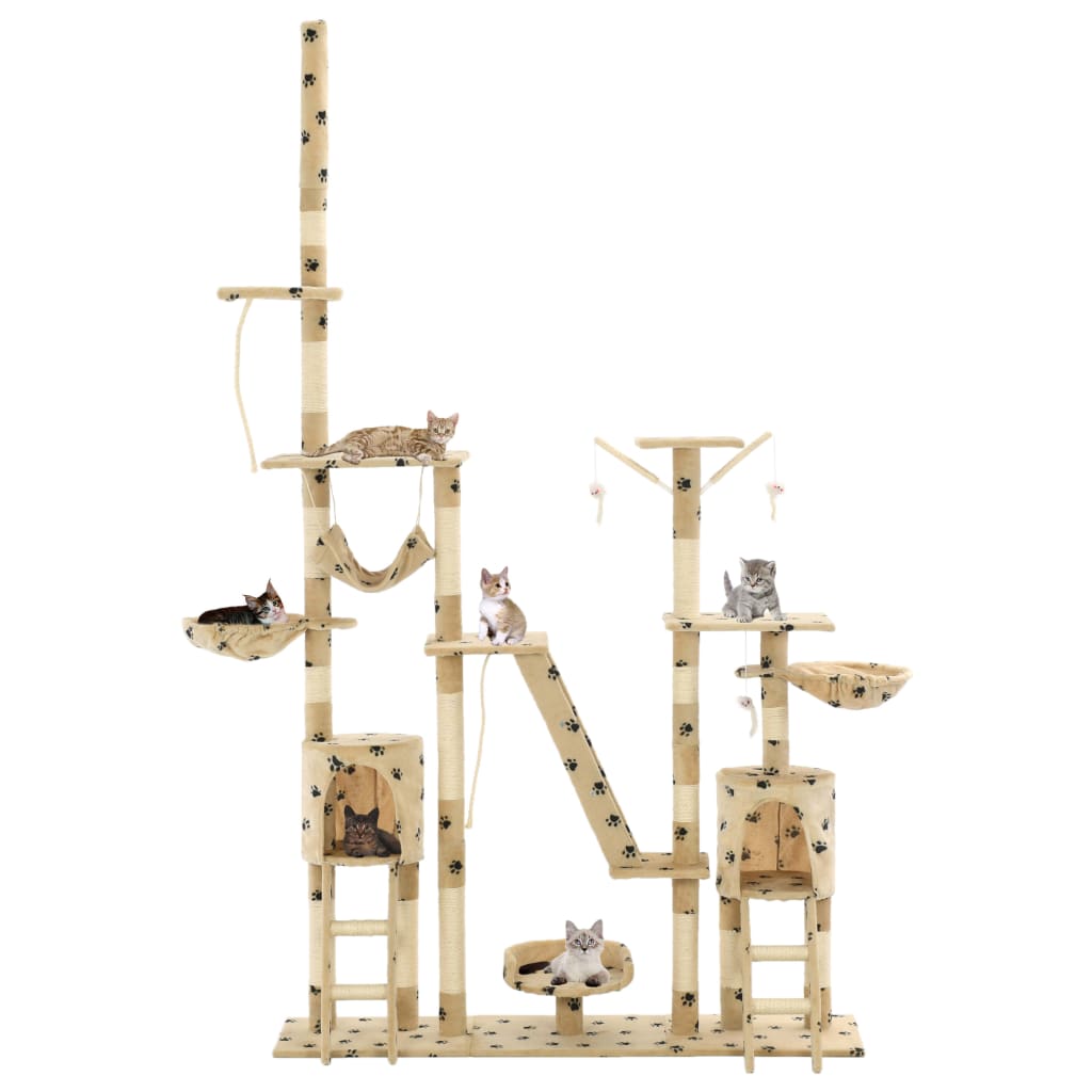 Arbre à chat et griffoirs 230-250 cm Empreintes de pattes Beige