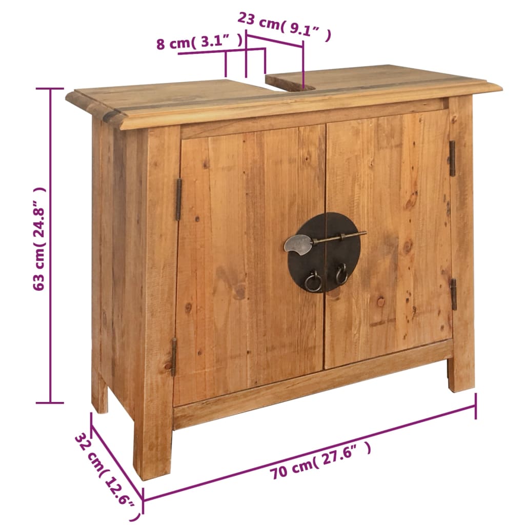 Meuble-lavabo de salle de bains pin massif 70x32x63 cm