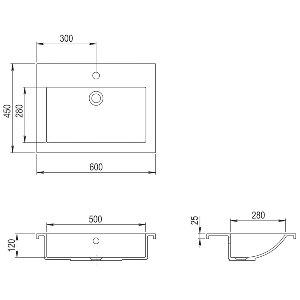 Lavabo en granit 600 x 450 x 120 mm Noir