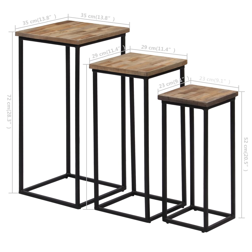 Ensemble de tables pour plante 3 pcs Teck recyclé