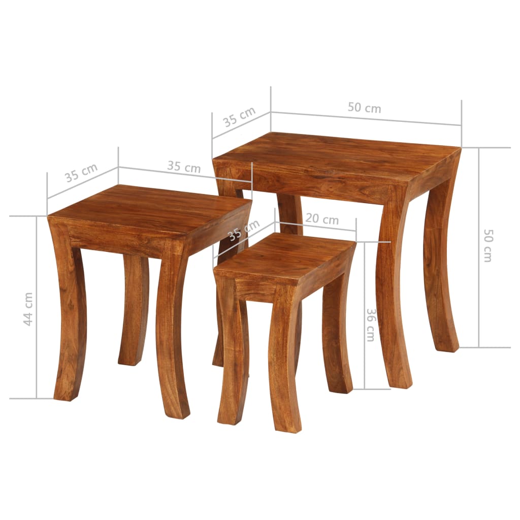 Table gigogne 3 pcs Bois massif d'acacia 50x35x50 cm Marron