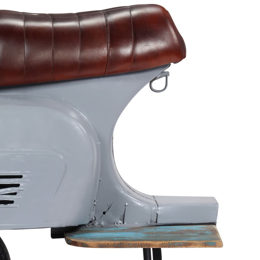 Chaise de bar scooter Gris Cuir véritable et bois recyclé