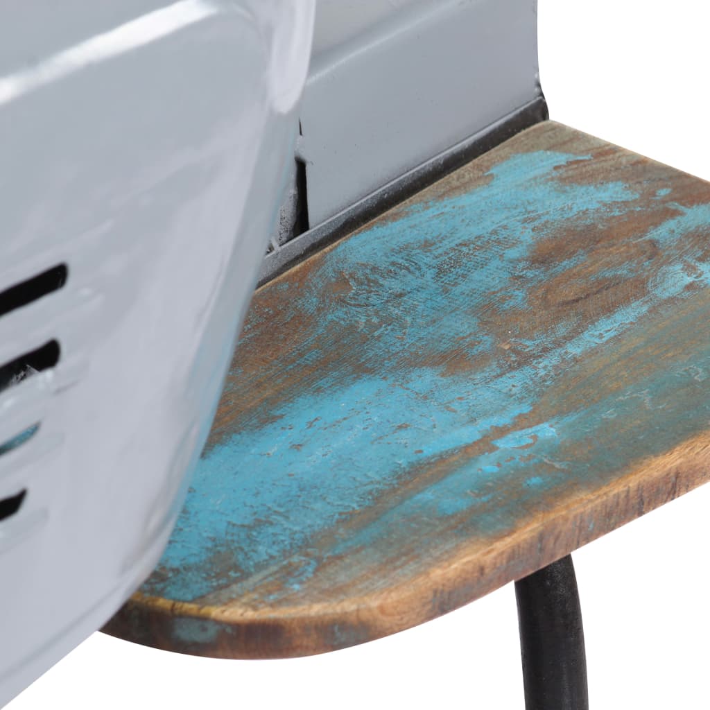 Chaise de bar scooter Gris Cuir véritable et bois recyclé