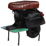 Black Scooter Bar Chair Genuine Leather and Recycled Wood