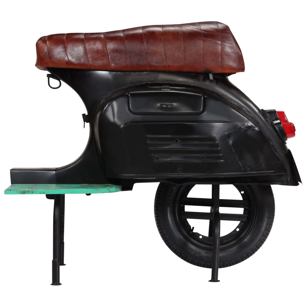 Black Scooter Bar Chair Genuine Leather and Recycled Wood