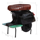 Black Scooter Bar Chair Genuine Leather and Recycled Wood