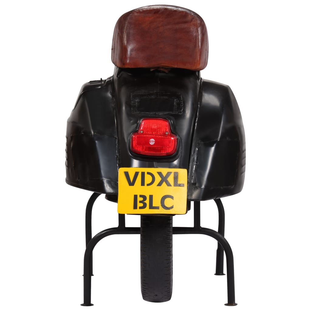 Black Scooter Bar Chair Genuine Leather and Recycled Wood