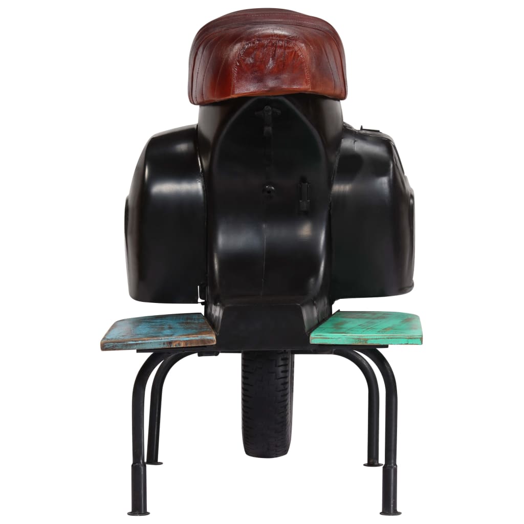 Black Scooter Bar Chair Genuine Leather and Recycled Wood