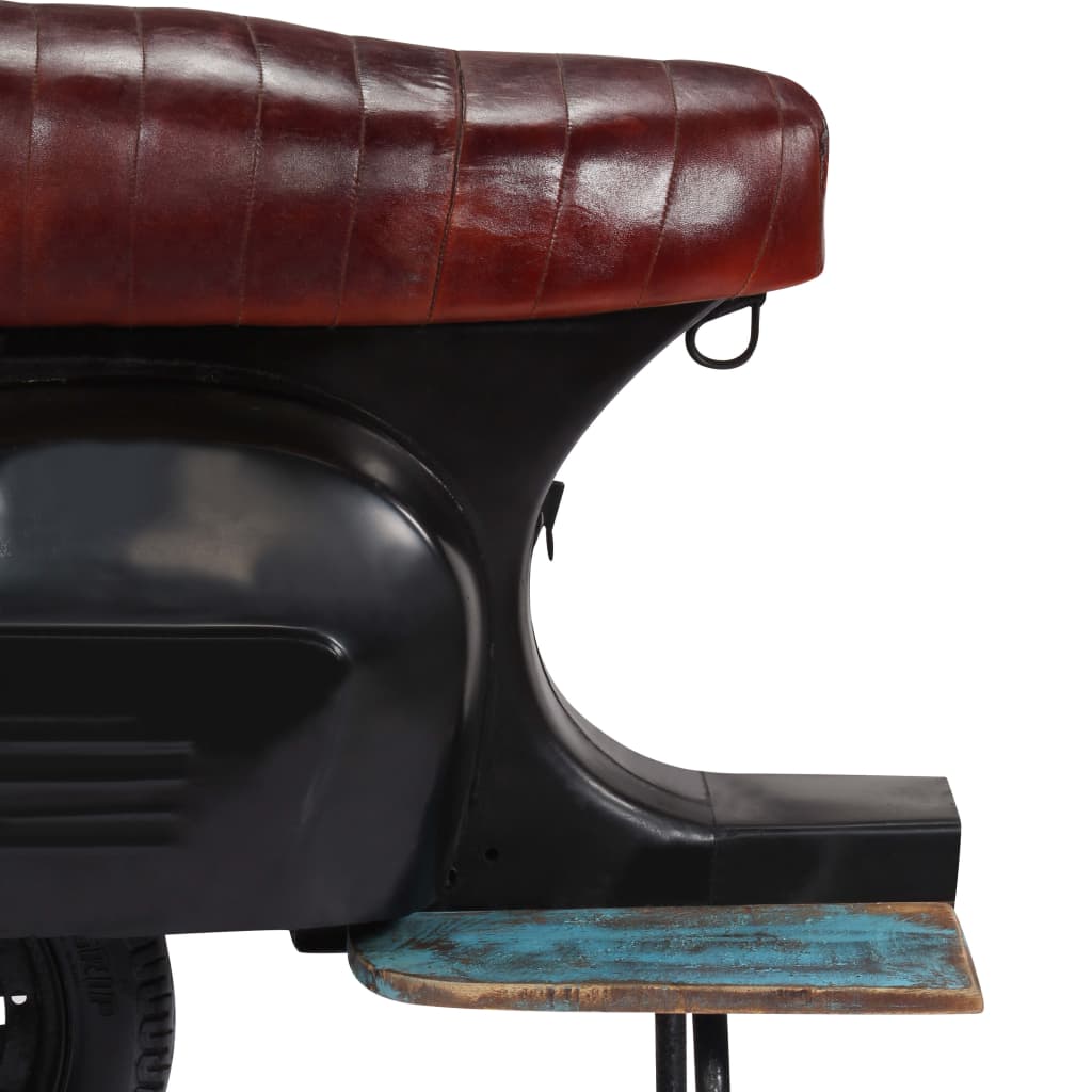 Black Scooter Bar Chair Genuine Leather and Recycled Wood