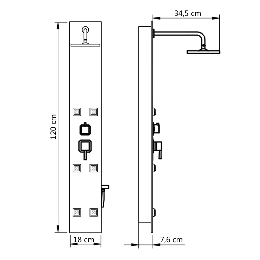 Shower panel Glass 18 x 42.1 x 120 cm Black