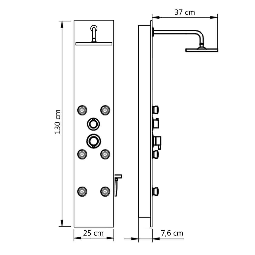 Panneau de douche Verre 25 x 44,6 x 130 cm Noir