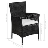 Chaise et tabouret d'extérieur et coussins Résine tressée Noir