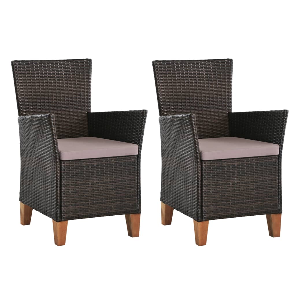 Chaises d'extérieur et coussins lot de 2 Résine tressée Marron