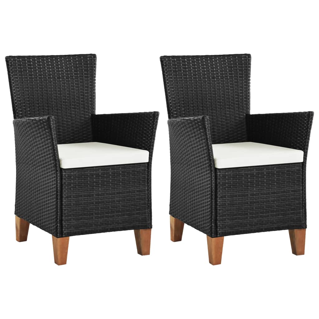 Chaises d'extérieur lot de 2 avec coussins Résine tressée Noir