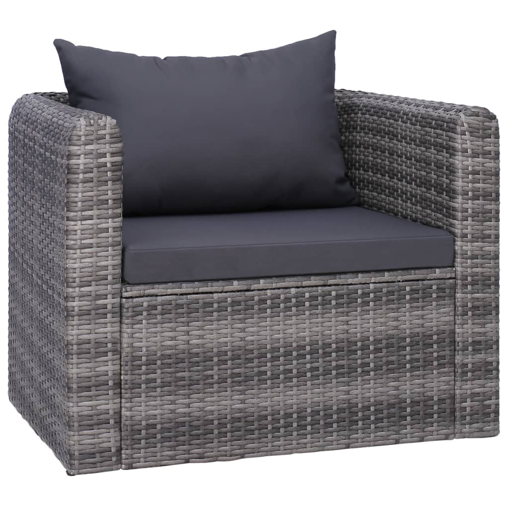 Chaise de jardin avec coussin et oreiller Résine tressée Gris