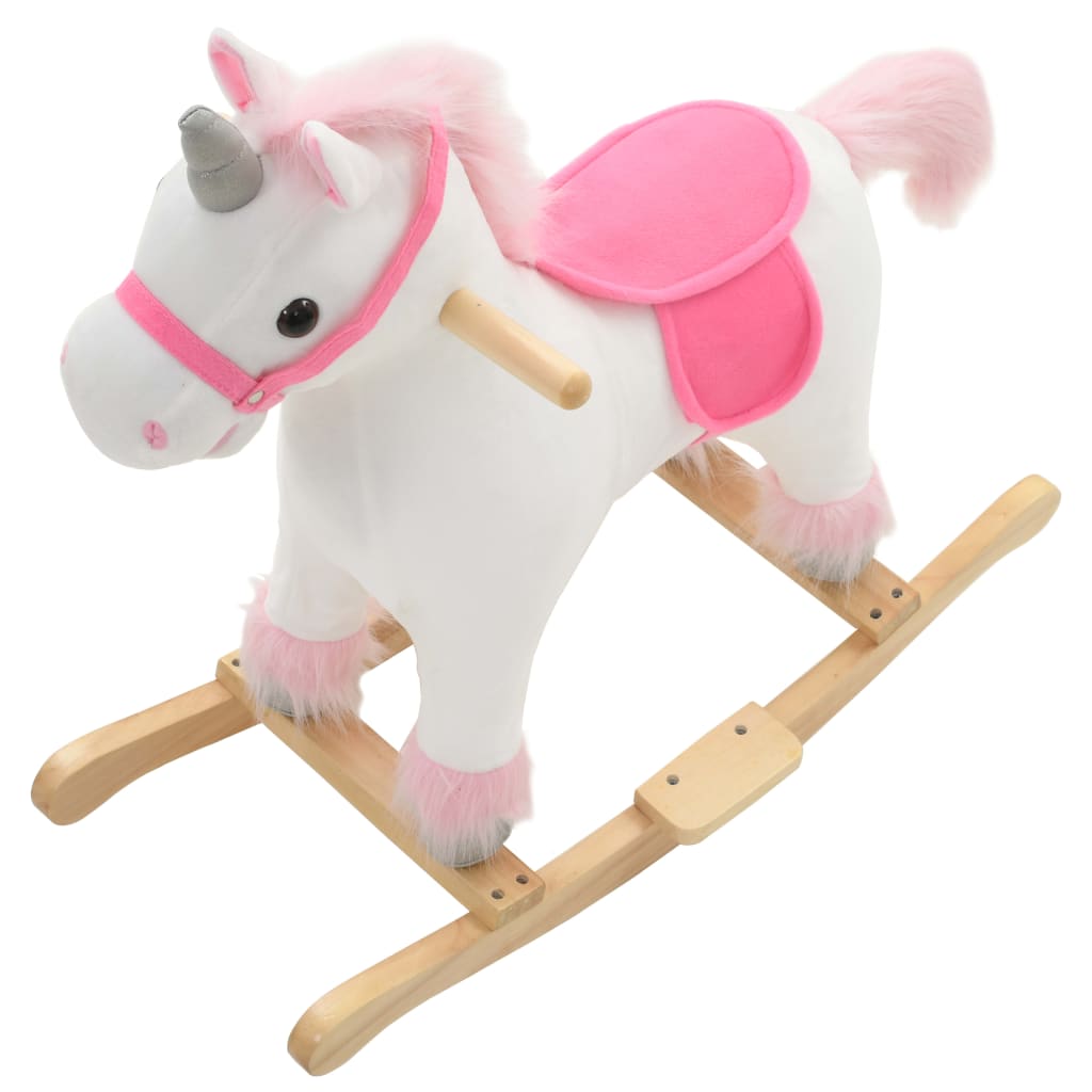 Licorne à bascule Peluche 65x32x58 cm Blanc et rose