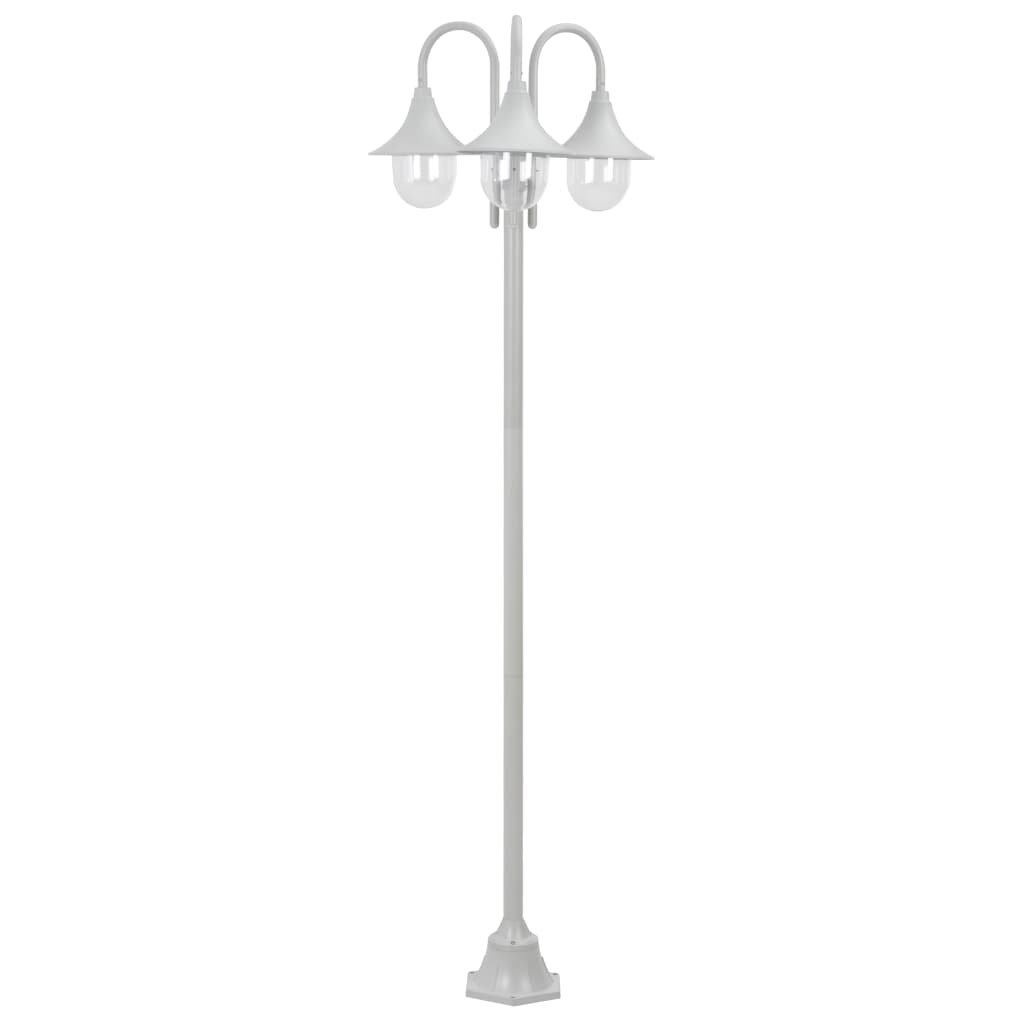 Lampadaire de jardin E27 220 cm Aluminium 3 lanternes Blanc