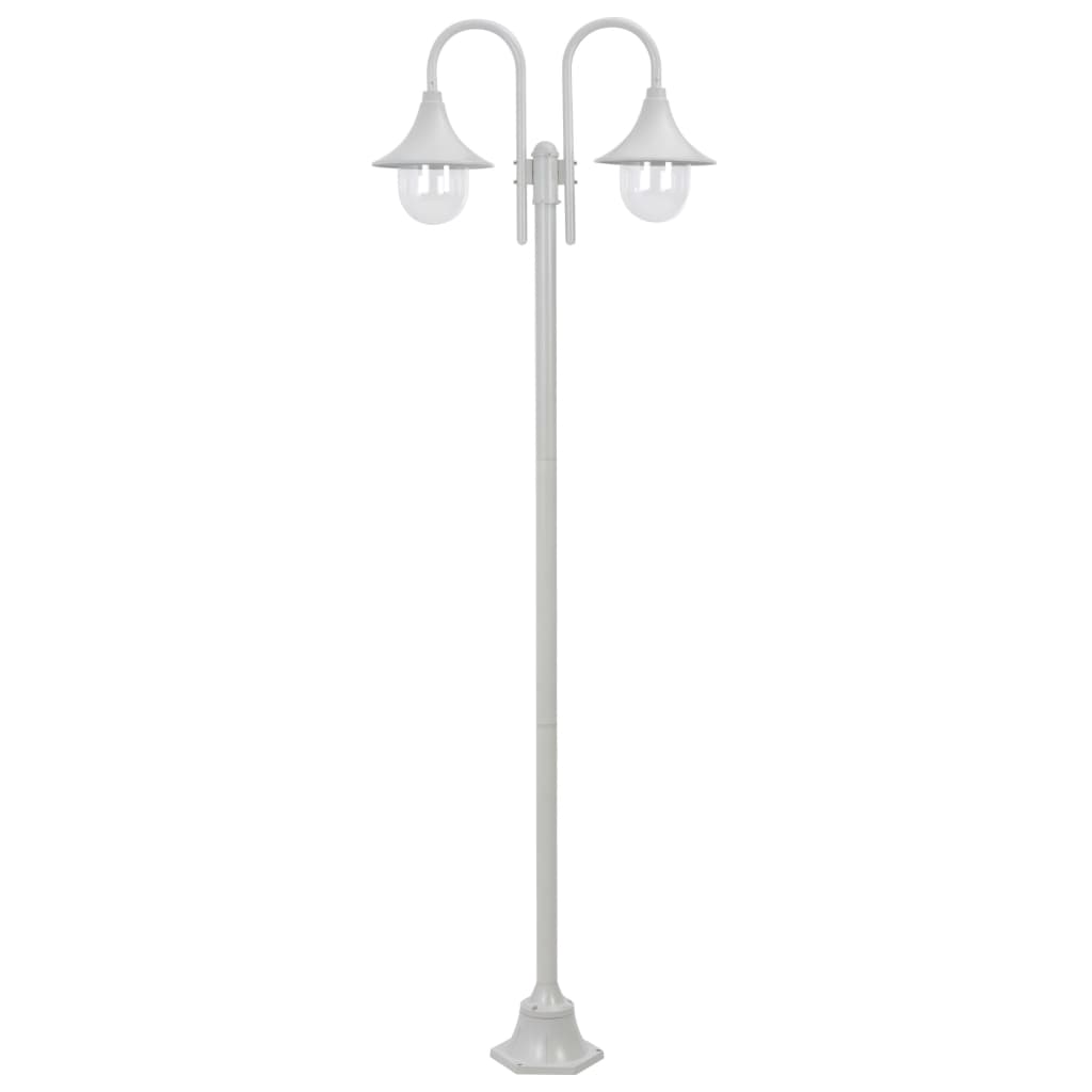 Lampadaire de jardin E27 220 cm Aluminium 2 lanternes Blanc