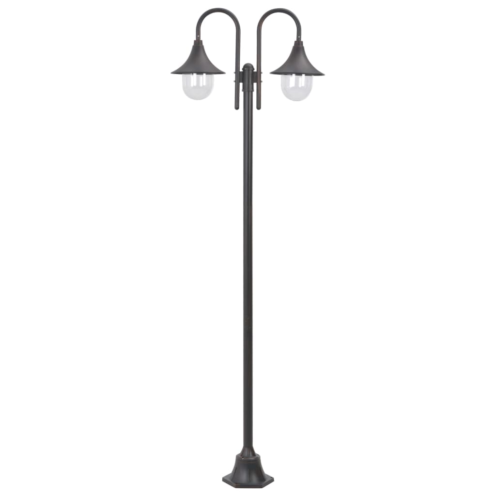 Lampadaire de jardin E27 220 cm Aluminium 2 lanternes Bronze