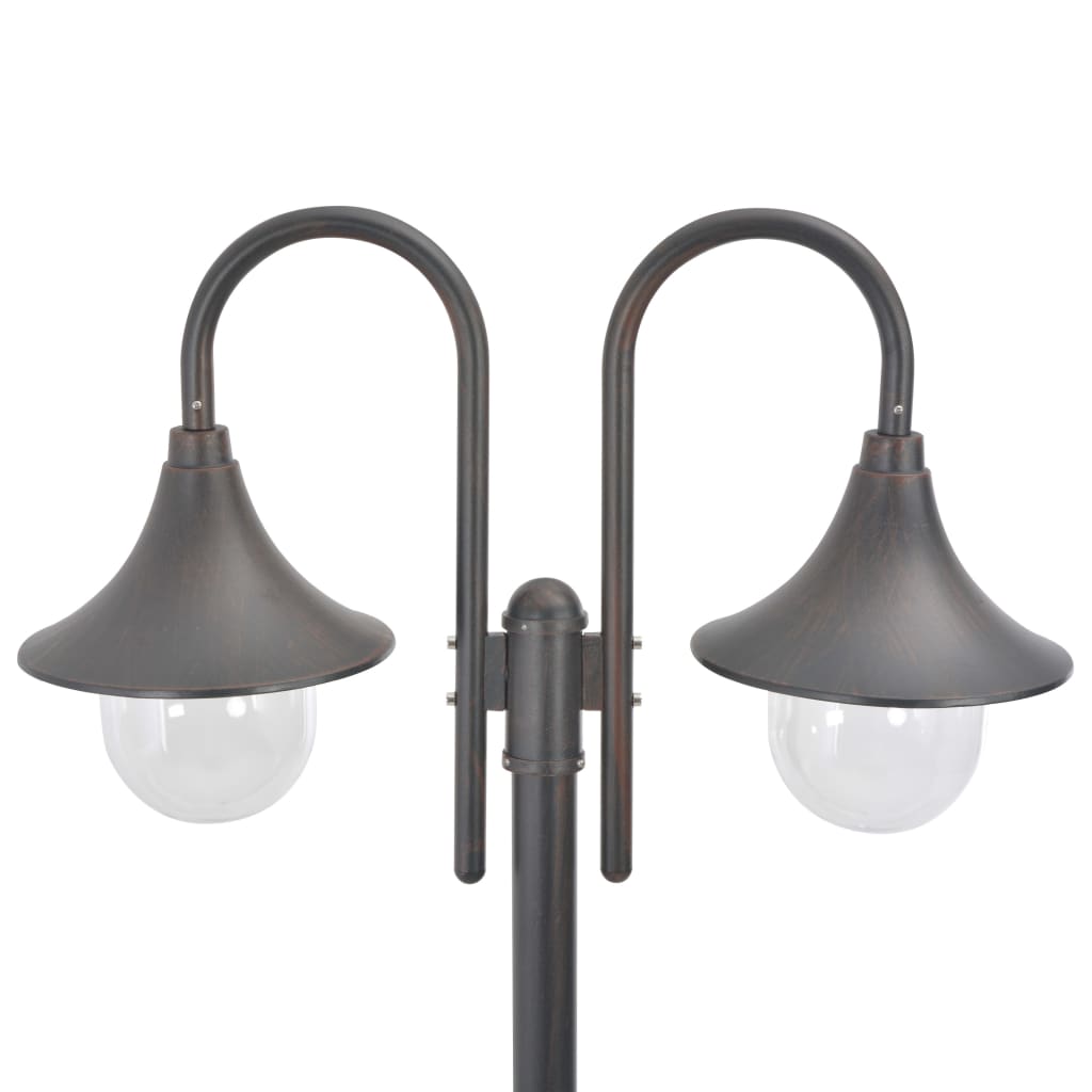 Lampadaire de jardin E27 220 cm Aluminium 2 lanternes Bronze