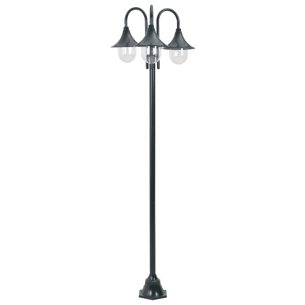 Garden lamp E27 220cm Aluminum 3 lanterns Dark green