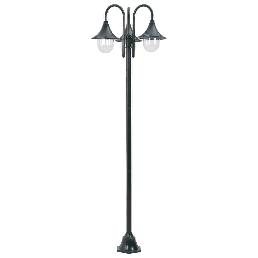 Garden lamp E27 220cm Aluminum 3 lanterns Dark green