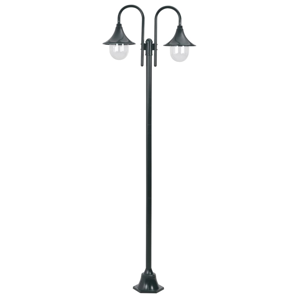 Lampadaire de jardin E27 220cm Aluminium 2 lanternes Vert foncé