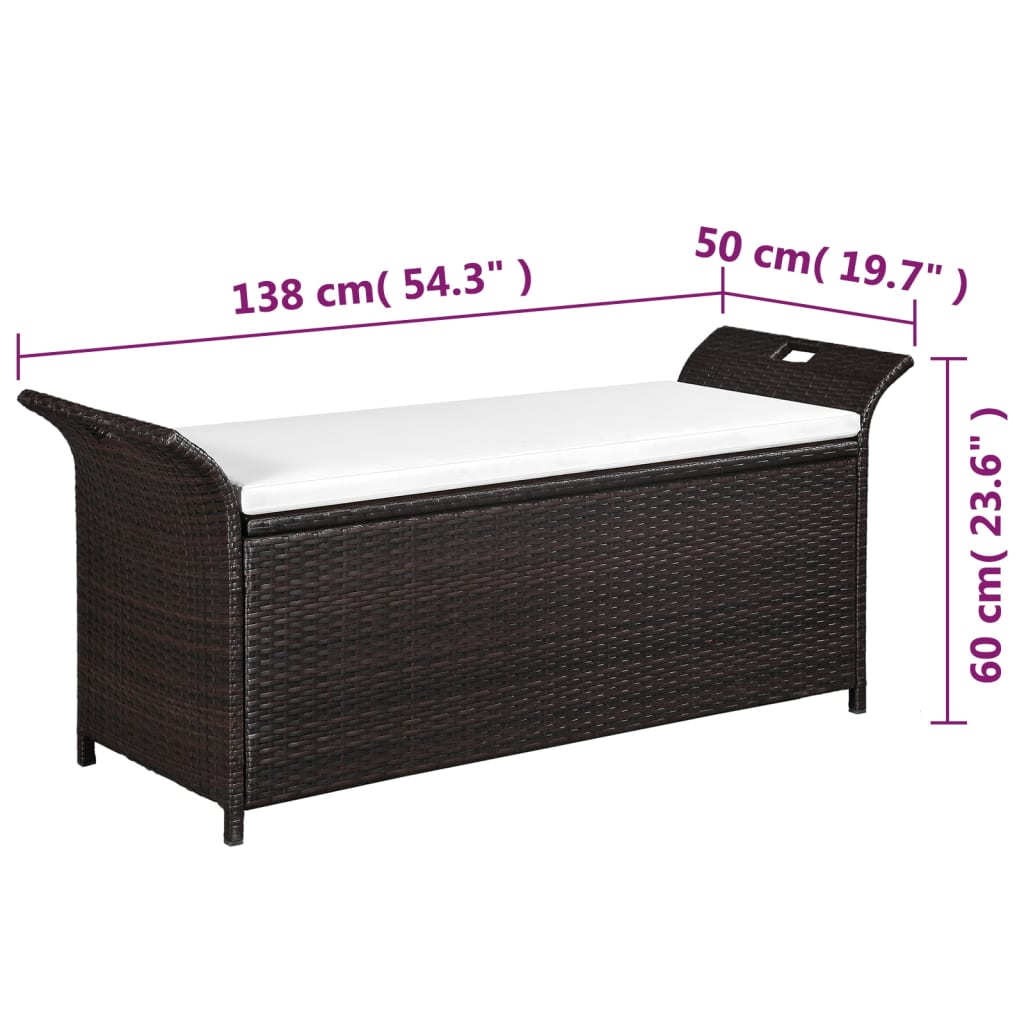 Banc de jardin avec coussin 138 cm Résine tressée Marron