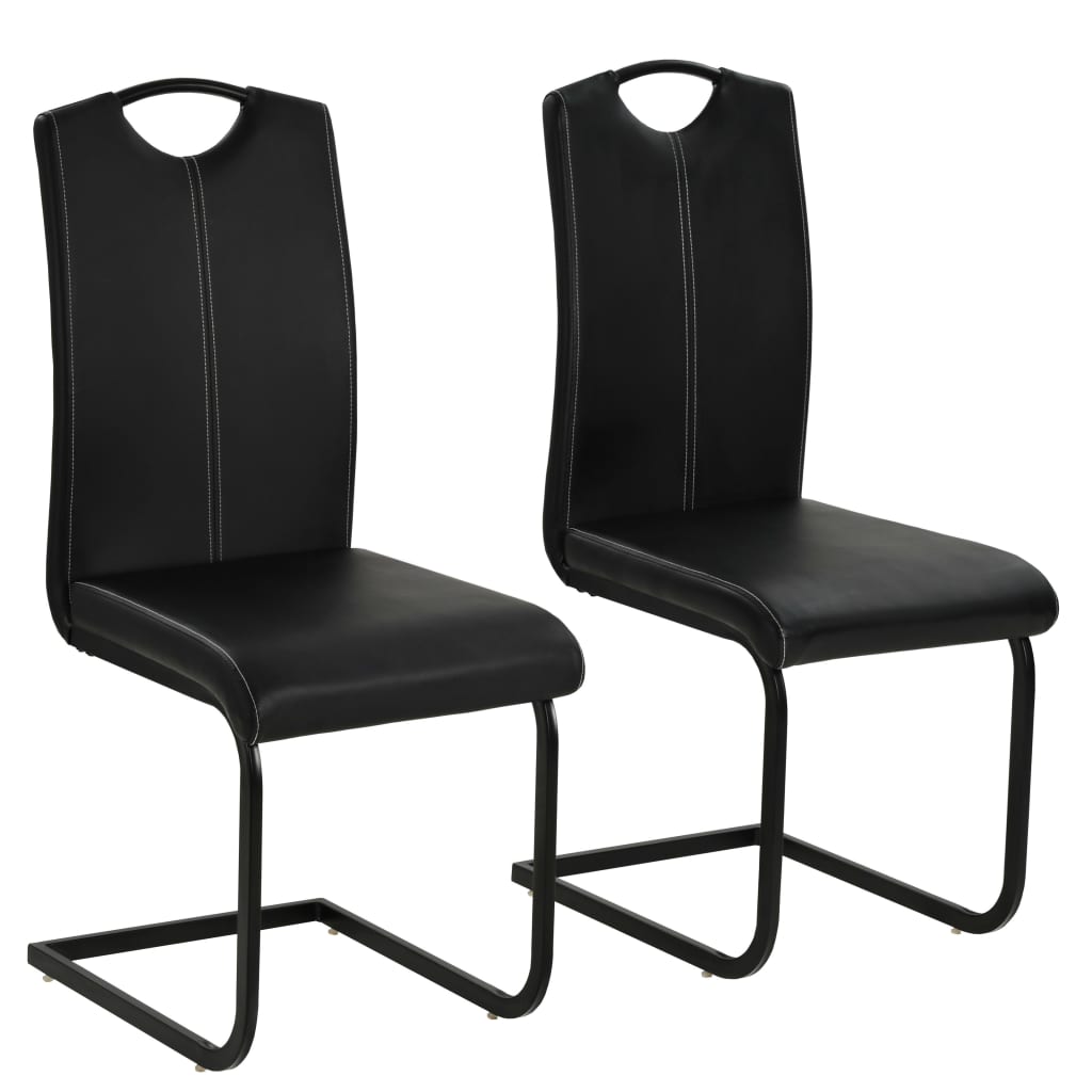 Chaises à manger cantilever lot de 2 noir similicuir