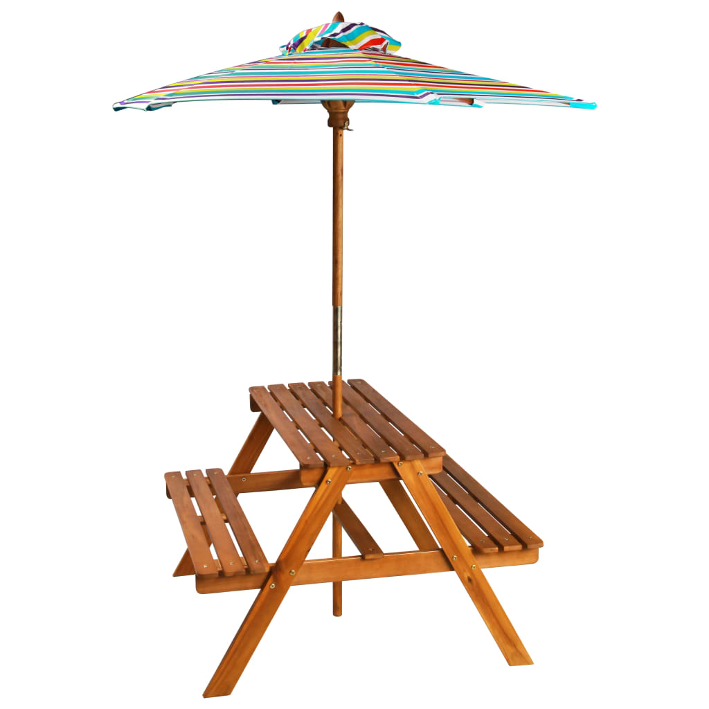 Table à pique-nique et parasol enfants 79x90x60cm Acacia solide