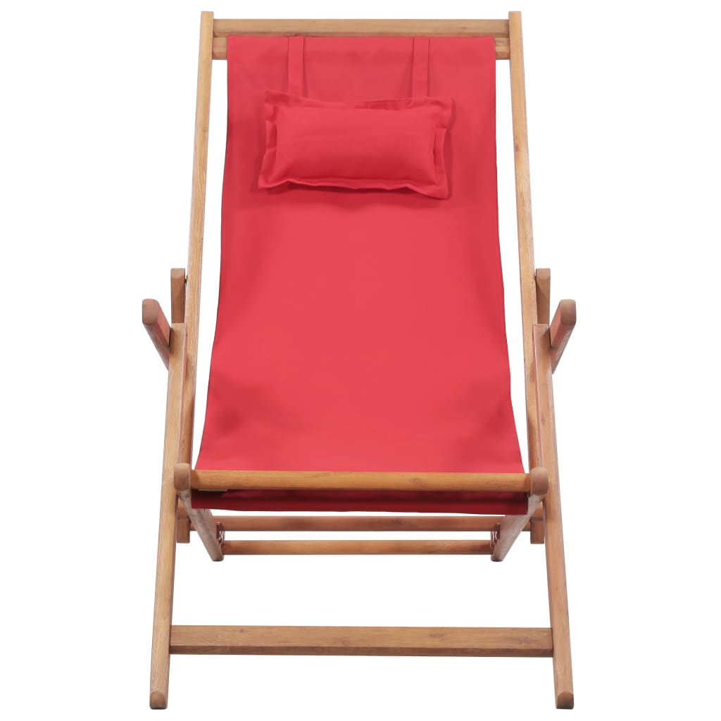 Chaise pliable de plage Tissu et cadre en bois Rouge