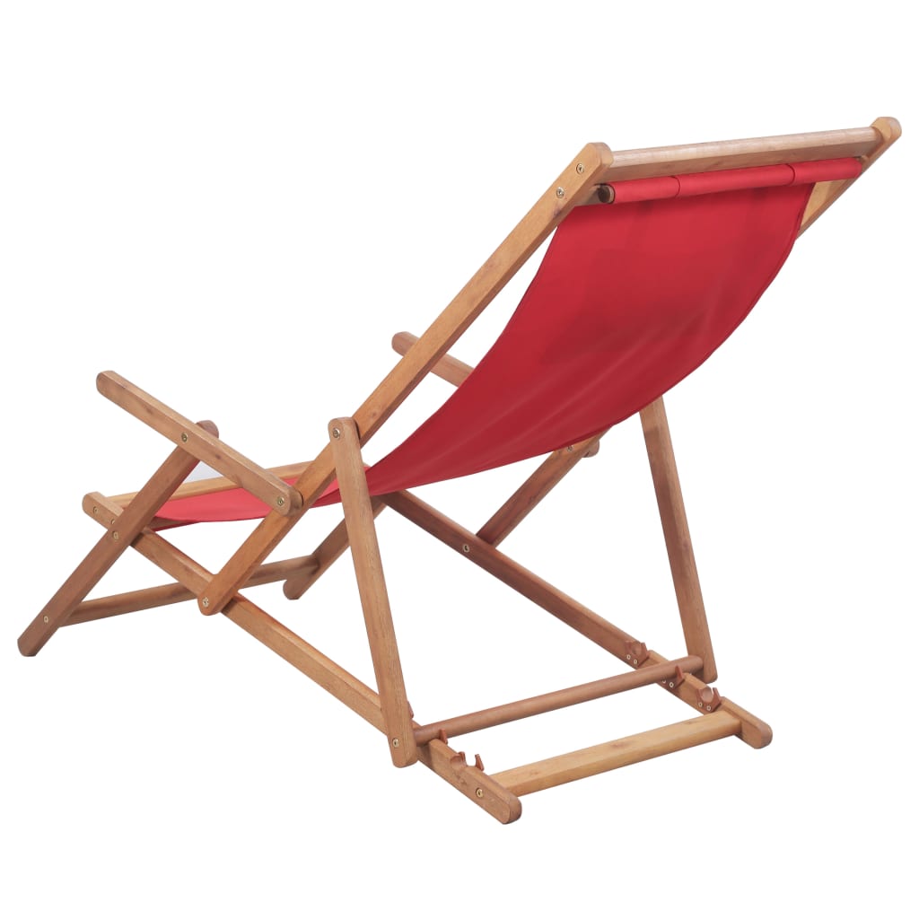 Chaise pliable de plage Tissu et cadre en bois Rouge