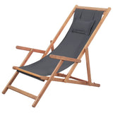 Chaise pliable de plage Tissu et cadre en bois Gris