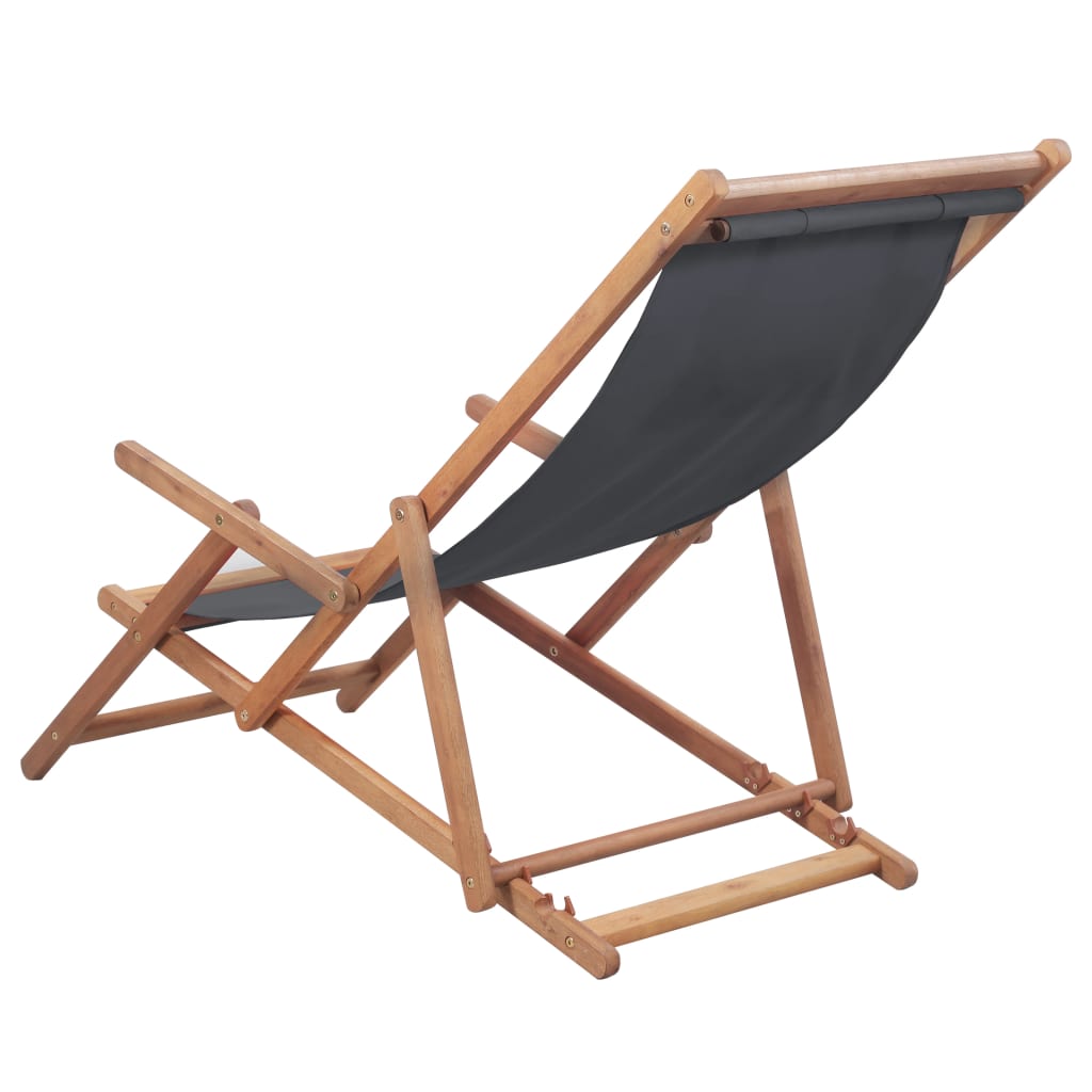 Chaise pliable de plage Tissu et cadre en bois Gris