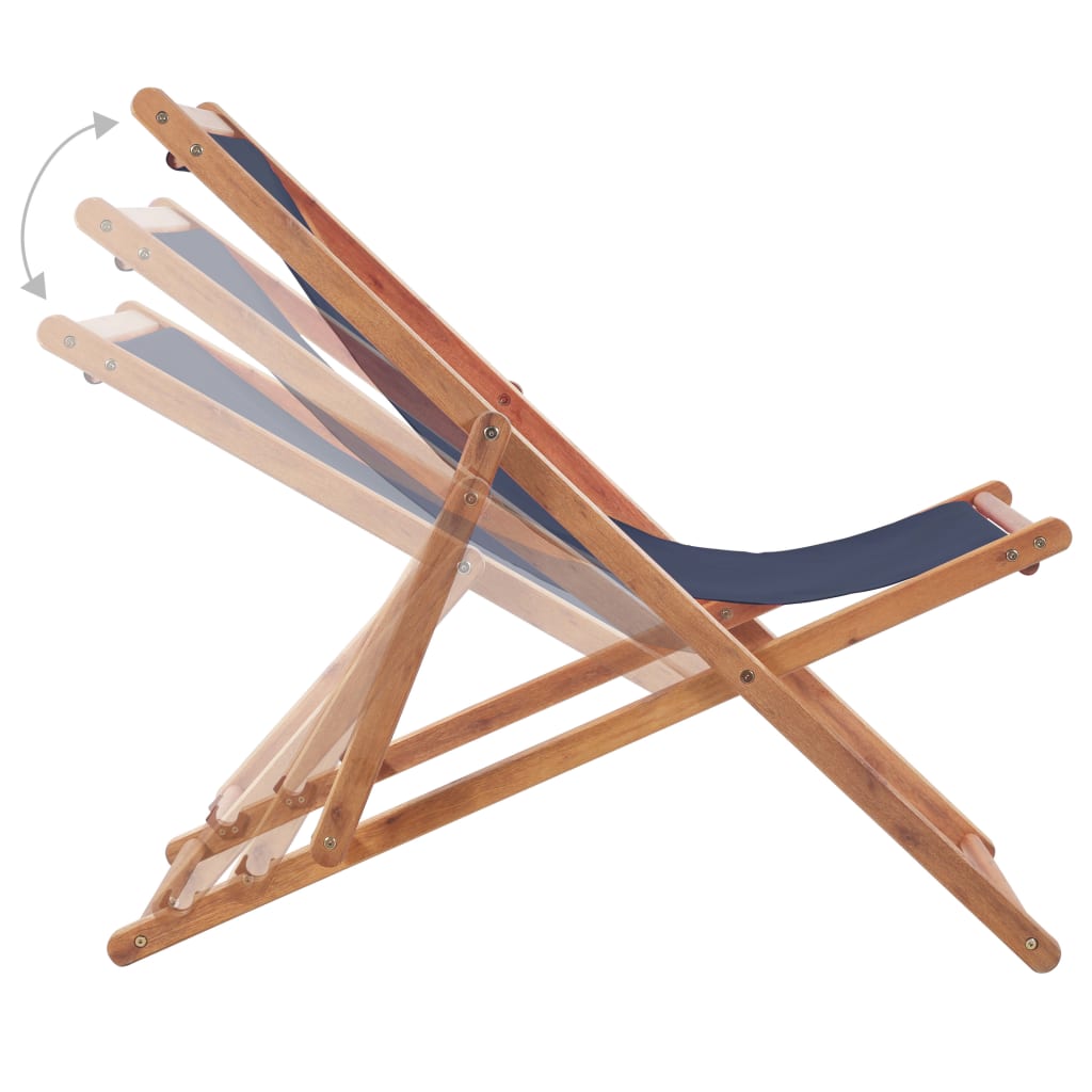 Chaise pliable de plage Tissu et cadre en bois Bleu