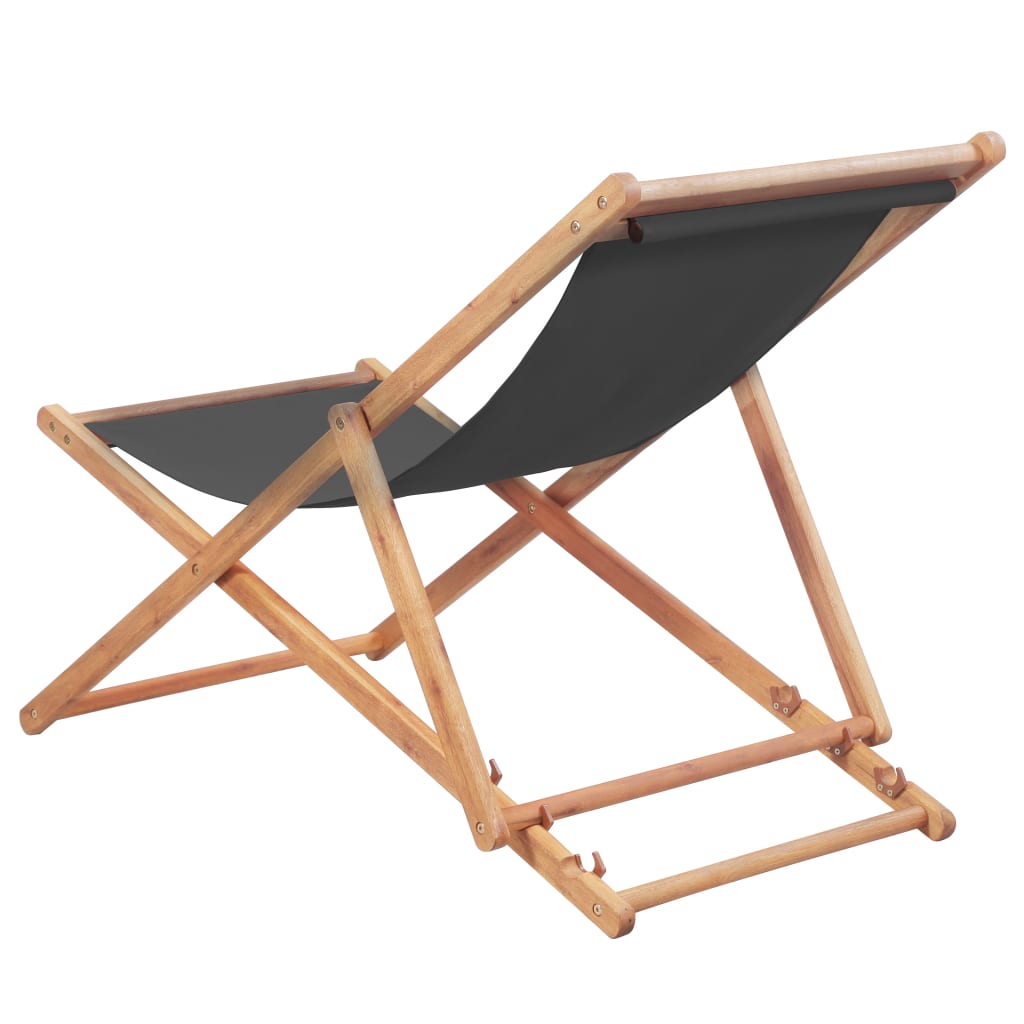 Chaise pliable de plage Tissu et cadre en bois Gris