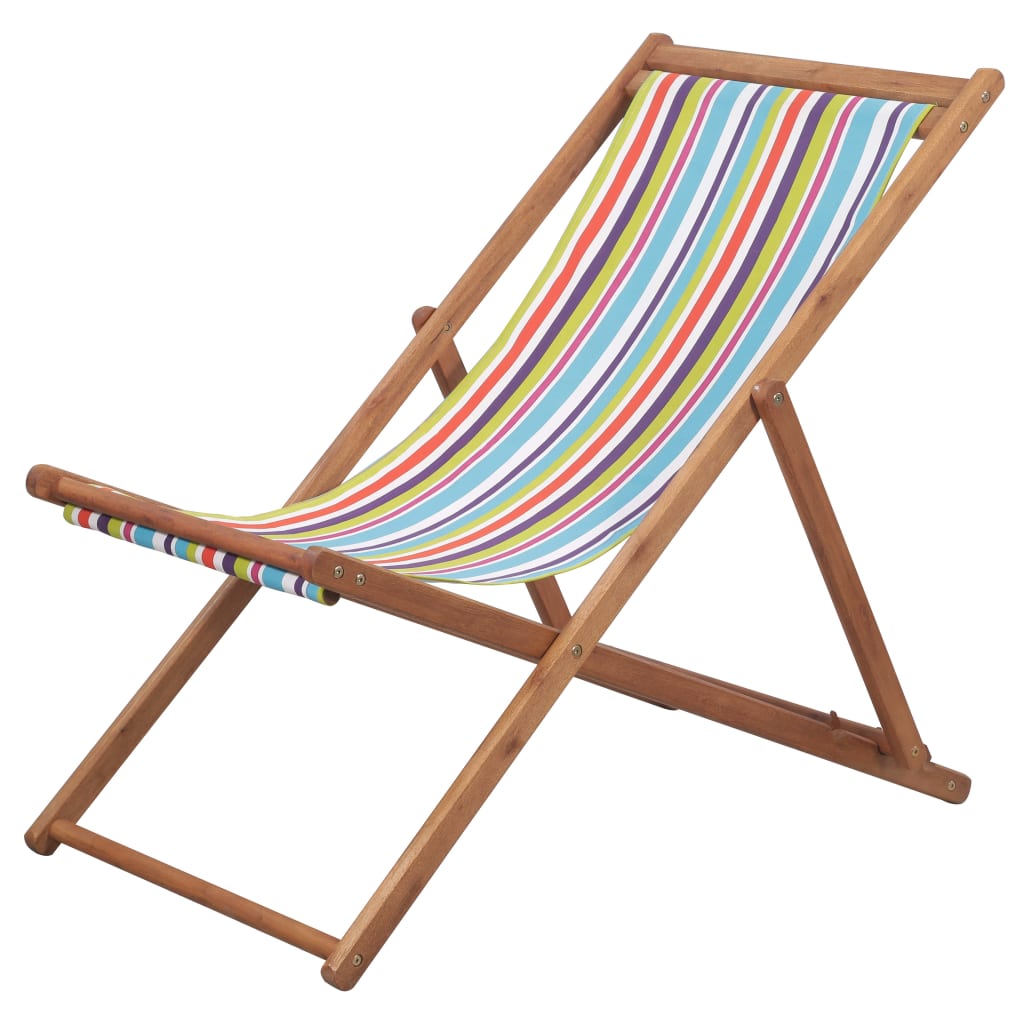 Chaise pliable de plage Tissu et cadre en bois Multicolore