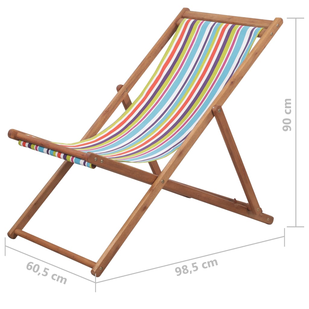 Chaise pliable de plage Tissu et cadre en bois Multicolore