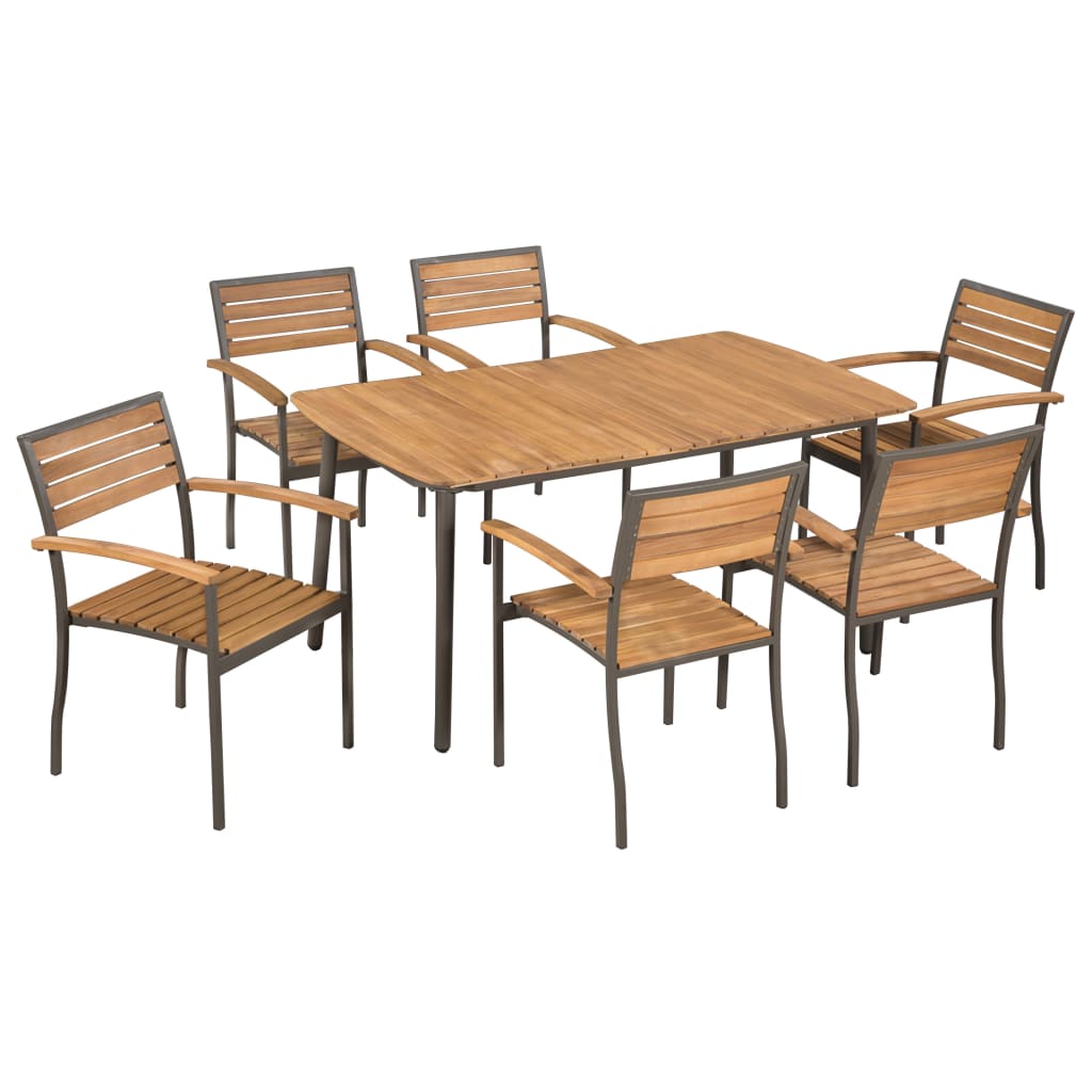 7pcs Outdoor Dining Set Solid Acacia Wood and Steel