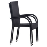 Chaises empilables d'extérieur lot de 2 Résine tressée Noir