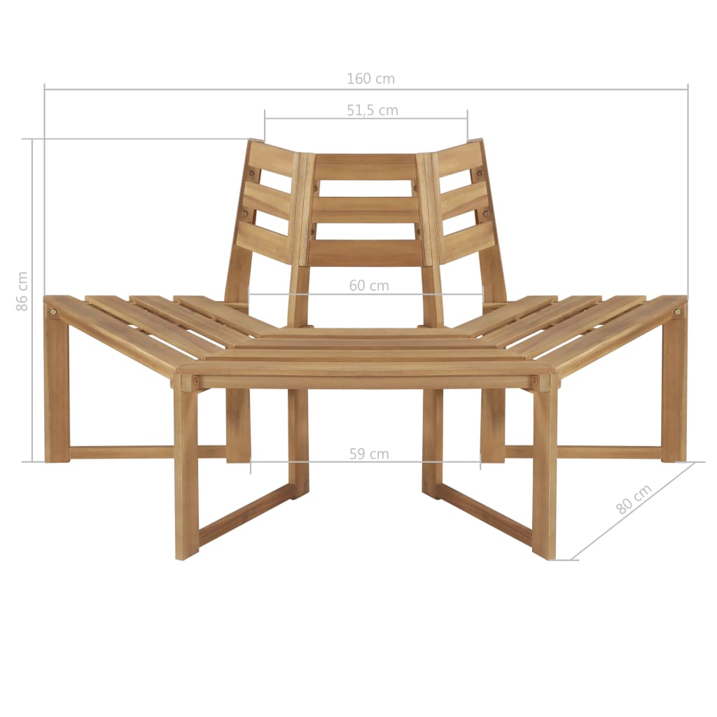 Banc de tour d'arbre Demi-hexagonal 160 cm Bois d'acacia massif