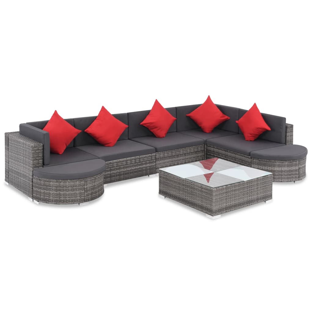 8-piece garden furniture set with cushions, Grey woven resin