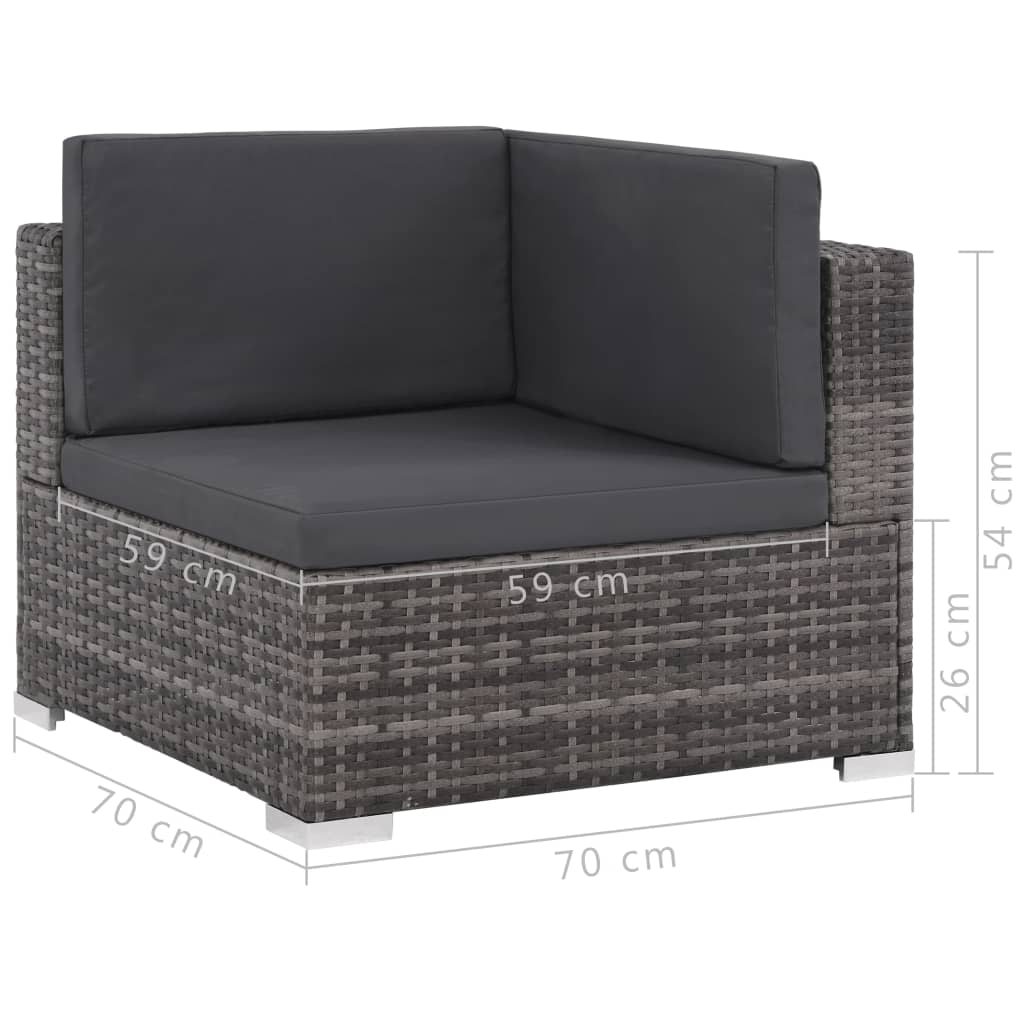 8-piece garden furniture set with cushions, Grey woven resin