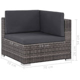 6-piece garden furniture set with grey woven resin cushions